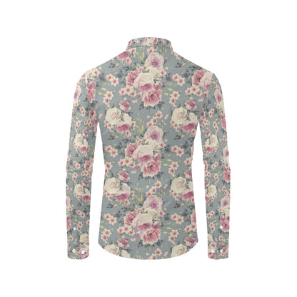 Peony Pattern Print Design PE05 Men's Long Sleeve Shirt