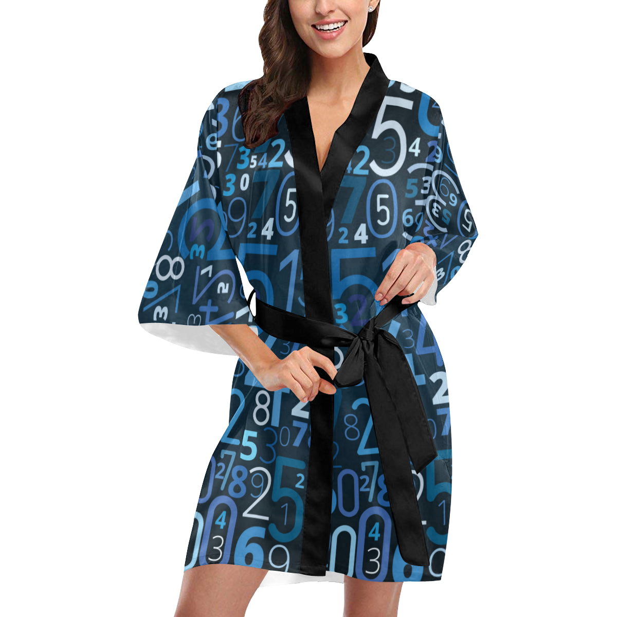 Number Pattern Print Design A02 Women's Short Kimono