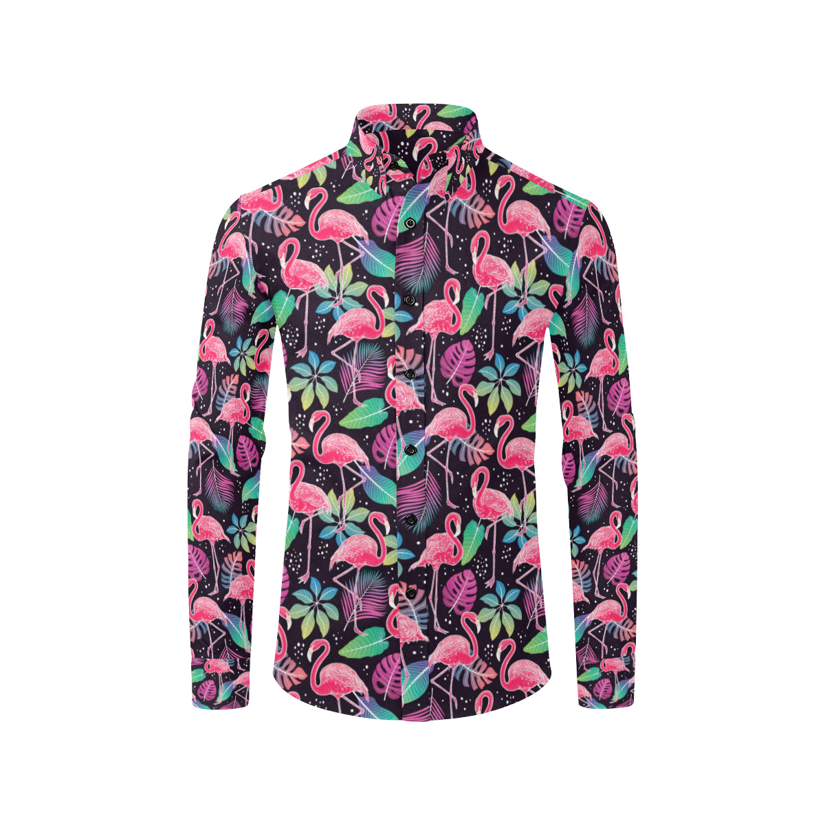 Flamingo Tropical leaves Neon Print Men's Long Sleeve Shirt