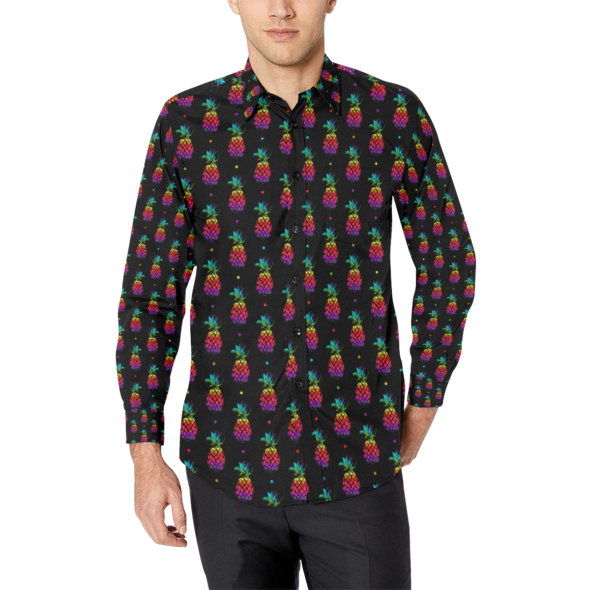 Pineapple Rainbow Dot Print Men's Long Sleeve Shirt