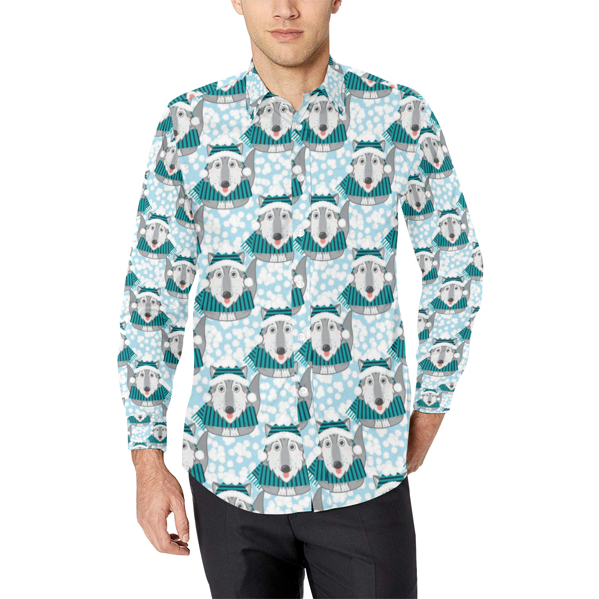 Alaskan Malamute Pattern Print Design 01 Men's Long Sleeve Shirt