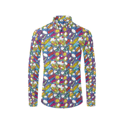 Comic Book Pattern Print Design 02 Men's Long Sleeve Shirt