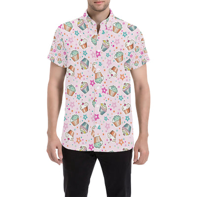 Cupcake Pattern Print Design CP03 Men's Short Sleeve Button Up Shirt