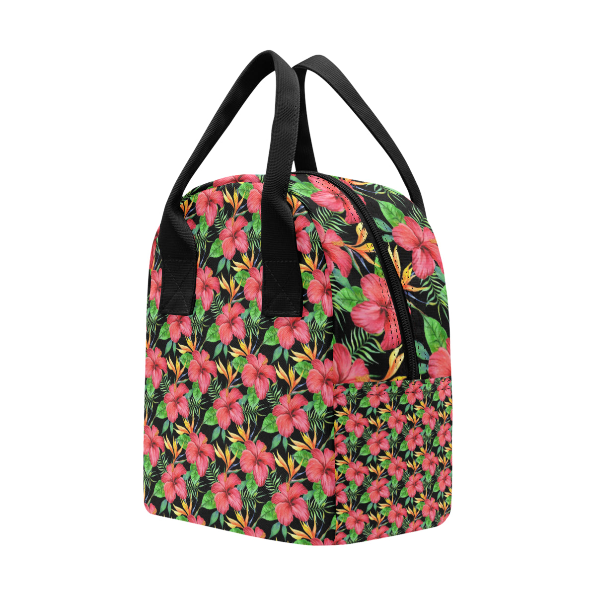 Red Hibiscus Pattern Print Design HB07 Insulated Lunch Bag