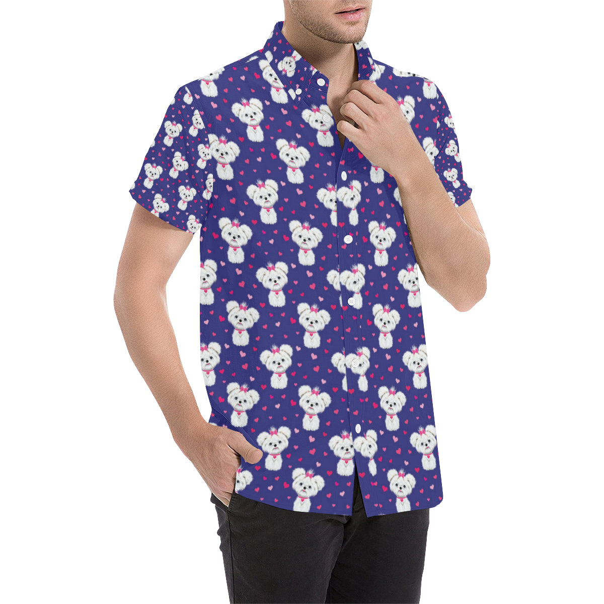 Maltese Pattern Print Design 02 Men's Short Sleeve Button Up Shirt