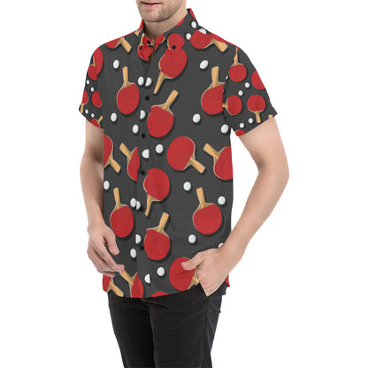 Ping Pong Pattern Print Design A05 Men's Short Sleeve Button Up Shirt