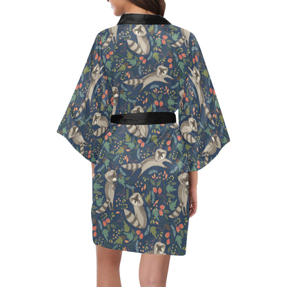 Raccoon Pattern Print Design A02 Women's Short Kimono