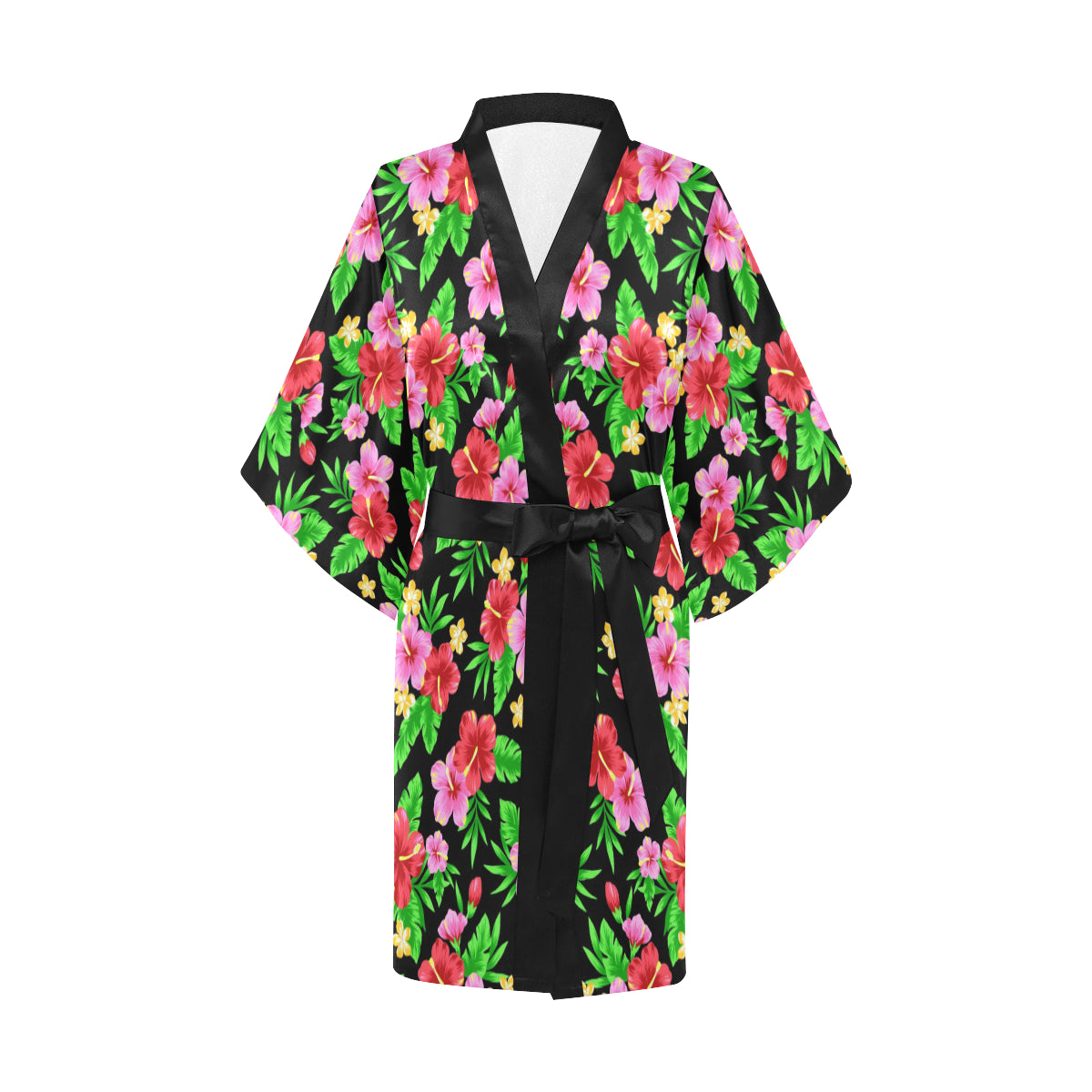 Pink Red Hibiscus Pattern Print Design HB023 Women Kimono Robe