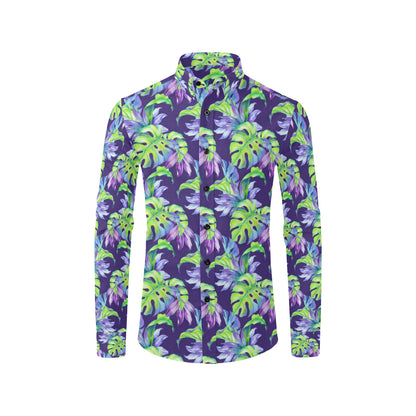Tropical Flower Pattern Print Design TF019 Men's Long Sleeve Shirt