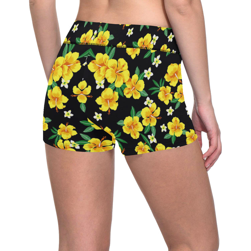 Yellow Hibiscus Pattern Print Design HB08 Yoga Shorts