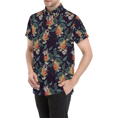 Pear Pattern Print Design PE02 Men's Short Sleeve Button Up Shirt