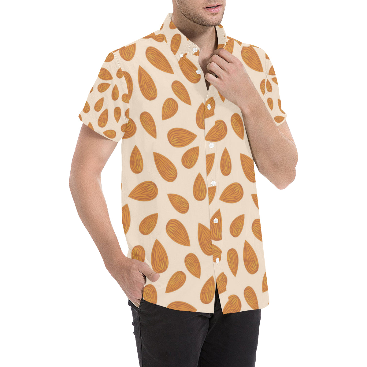 Almond Pattern Print Design 03 Men's Short Sleeve Button Up Shirt