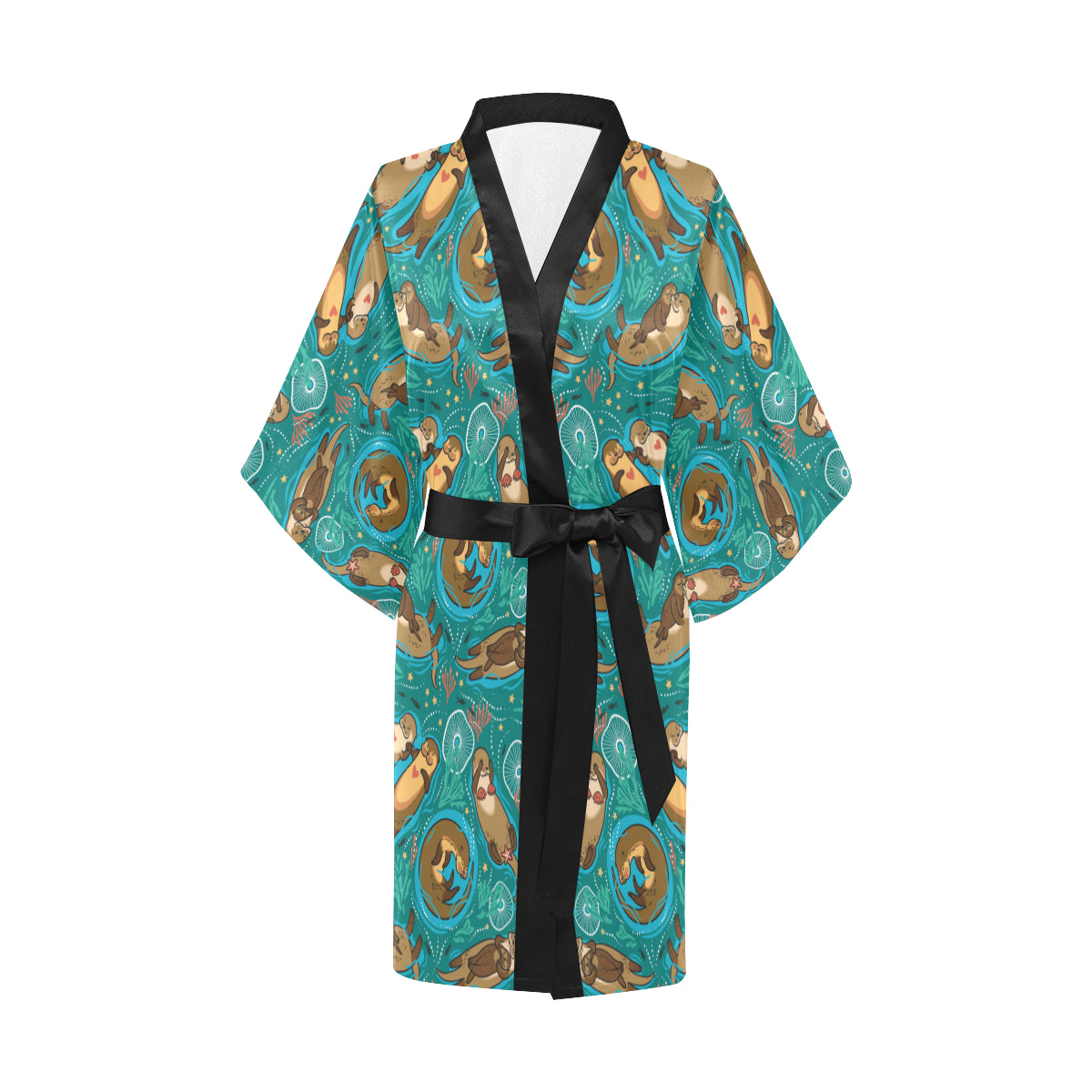 Sea Otter Pattern Print Design 01 Women's Short Kimono