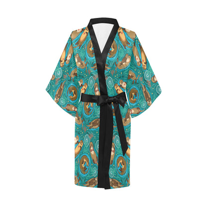 Sea Otter Pattern Print Design 01 Women's Short Kimono