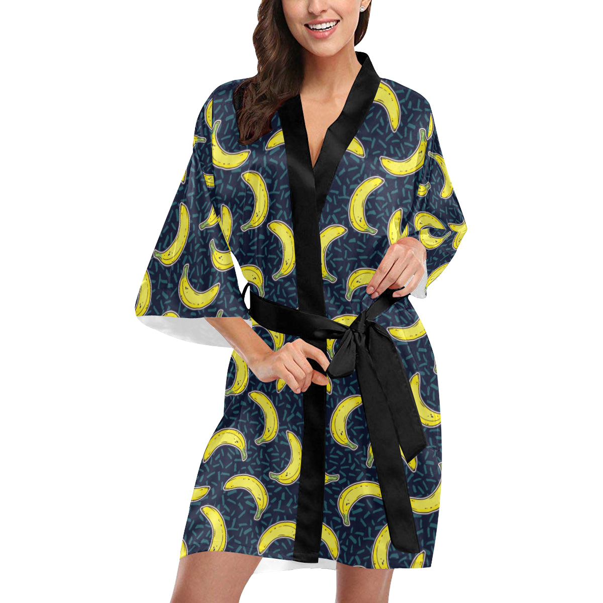 Banana Pattern Print Design BA09 Women's Short Kimono