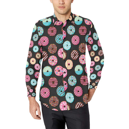 Donut Pattern Print Design DN02 Men's Long Sleeve Shirt