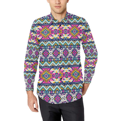 Aztec Pink Geometric Print Pattern Men's Long Sleeve Shirt