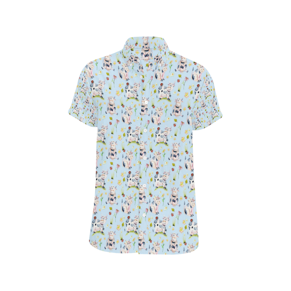 Cow Happy Pattern Print Design 05 Men's Short Sleeve Button Up Shirt