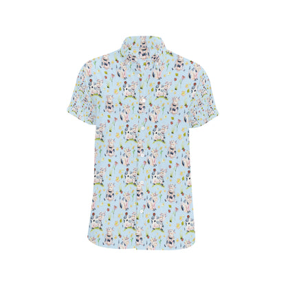 Cow Happy Pattern Print Design 05 Men's Short Sleeve Button Up Shirt