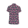 Sugar Skull Pink Rose Themed Print Men's Short Sleeve Button Up Shirt