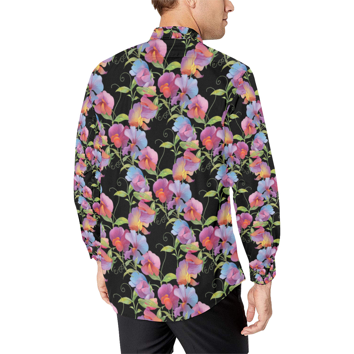 Peony Pattern Print Design PE012 Men's Long Sleeve Shirt