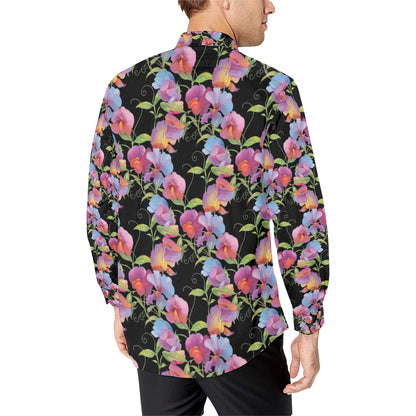 Peony Pattern Print Design PE012 Men's Long Sleeve Shirt