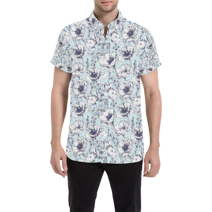 Anemone Pattern Print Design 02 Men's Short Sleeve Button Up Shirt