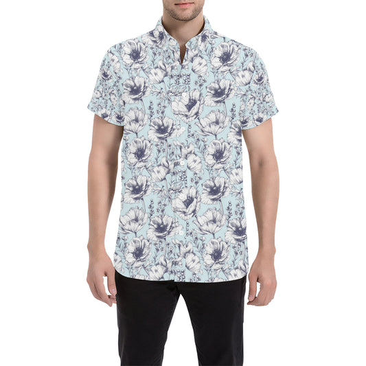 Anemone Pattern Print Design 02 Men's Short Sleeve Button Up Shirt