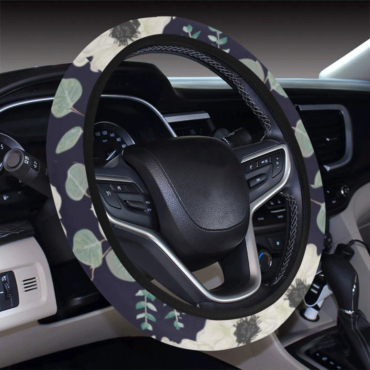 Anemone Pattern Print Design AM01 Steering Wheel Cover with Elastic Edge