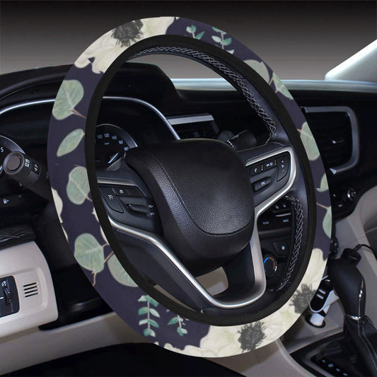 Anemone Pattern Print Design AM01 Steering Wheel Cover with Elastic Edge