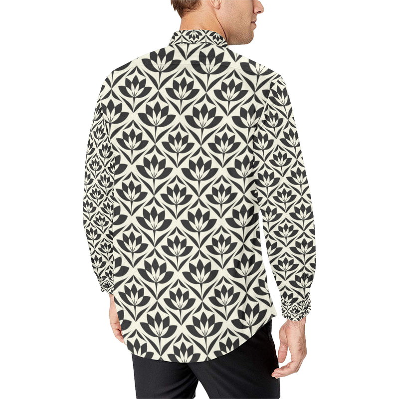 Lotus Pattern Print Men's Long Sleeve Shirt