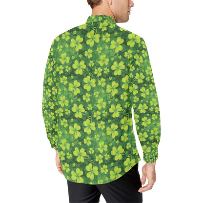 Shamrock Clover Print Men's Long Sleeve Shirt