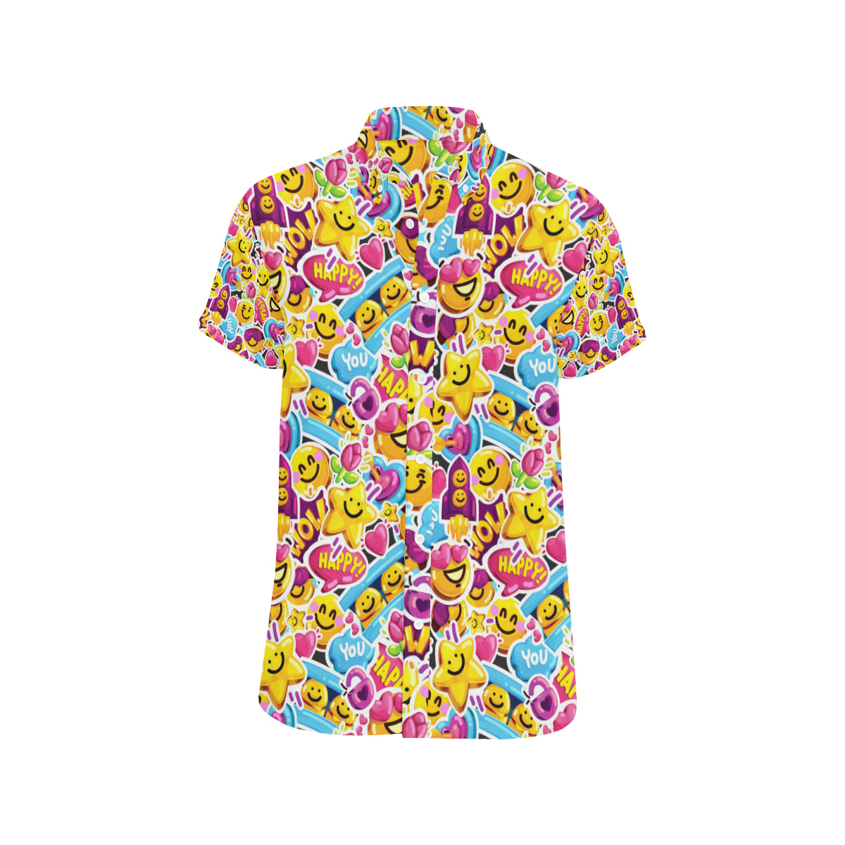 Emoji Sticker Print Pattern Men's Short Sleeve Button Up Shirt