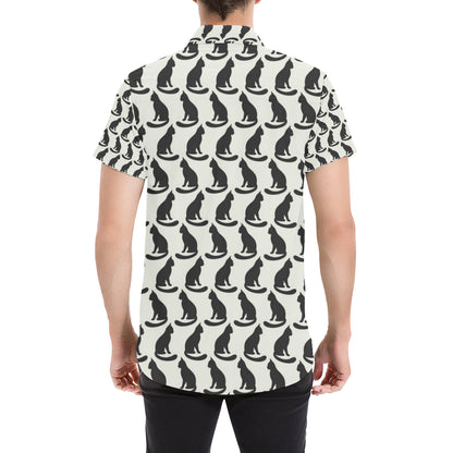 Black Cat Pattern Print Design 02 Men's Short Sleeve Button Up Shirt