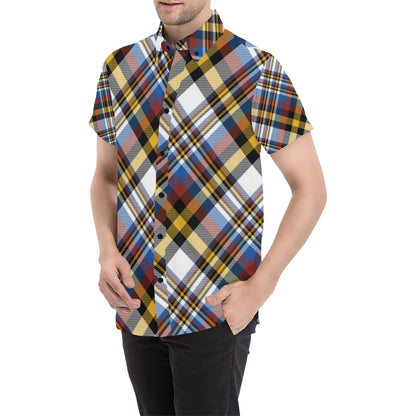 Madras Pattern Print Design 01 Men's Short Sleeve Button Up Shirt