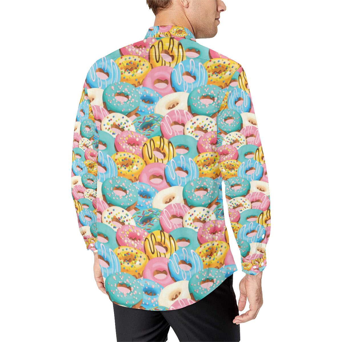 Donut Pattern Print Design DN01 Men's Long Sleeve Shirt