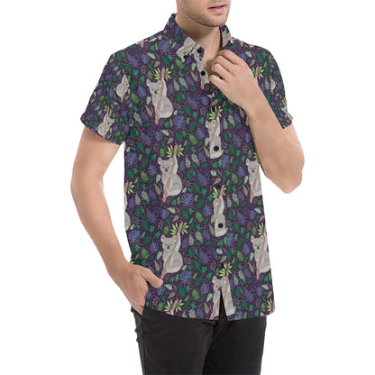 Koala Pattern Print Design 06 Men's Short Sleeve Button Up Shirt