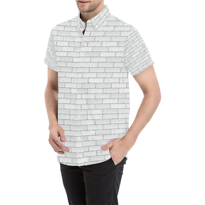 Brick White Pattern Print Design 03 Men's Short Sleeve Button Up Shirt
