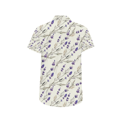 Lavender Pattern Print Design 01 Men's Short Sleeve Button Up Shirt