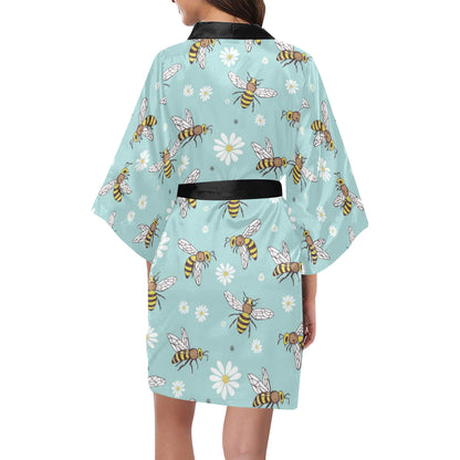 Bee Pattern Print Design BEE010 Women's Short Kimono