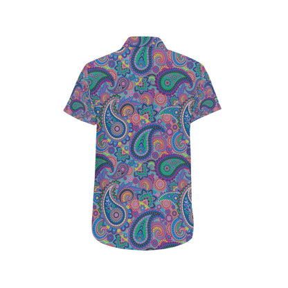 Paisley Colorful Pattern Print Design A02 Men's Short Sleeve Button Up Shirt