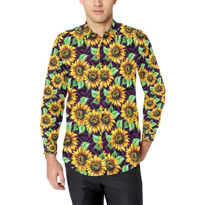 Sunflower Pattern Print Design SF012 Men's Long Sleeve Shirt