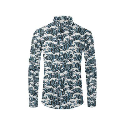 Surf Wave Pattern Print Men's Long Sleeve Shirt