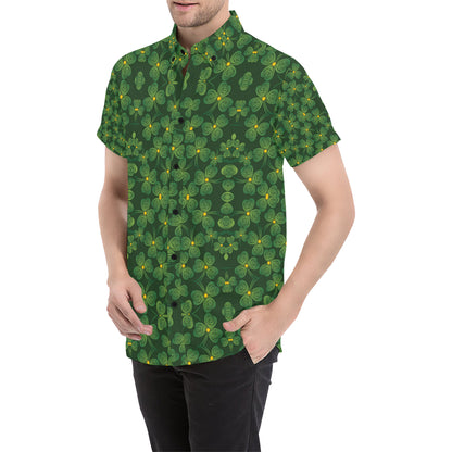 Shamrock Pattern Men's Short Sleeve Button Up Shirt
