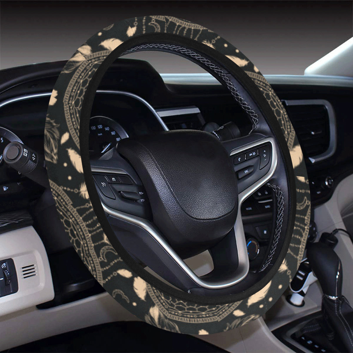 Dream Catcher Mandala Boho Moon Steering Wheel Cover with Elastic Edge