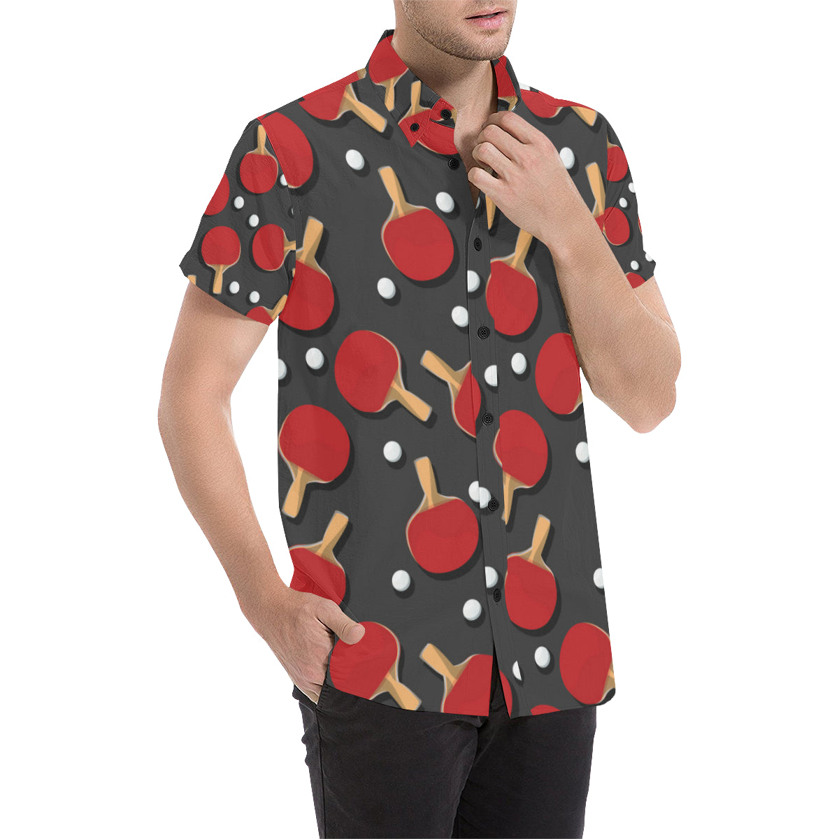 Ping Pong Pattern Print Design A05 Men's Short Sleeve Button Up Shirt