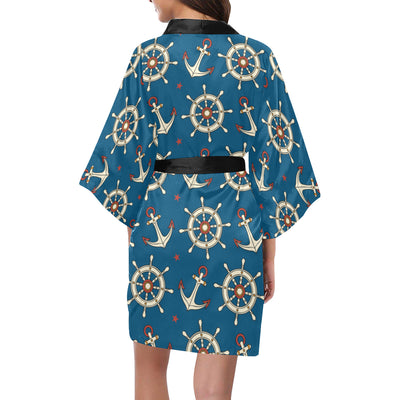 Anchor Pattern Print Design 02 Women's Short Kimono