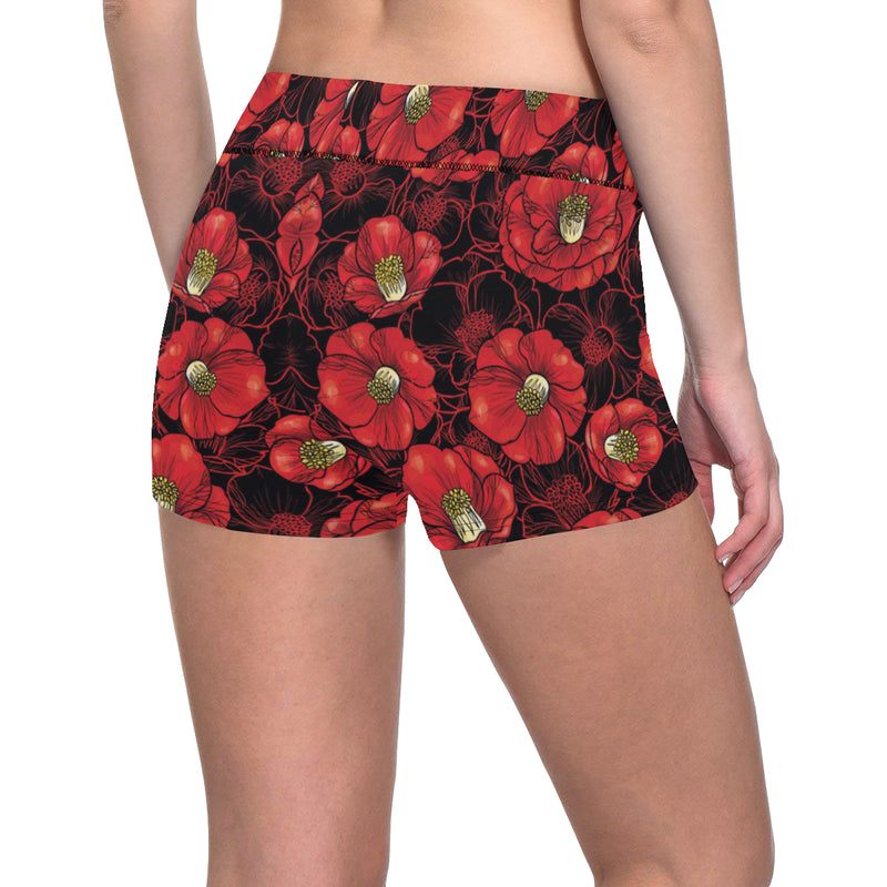 Camellia Pattern Print Design CM06 Yoga Shorts