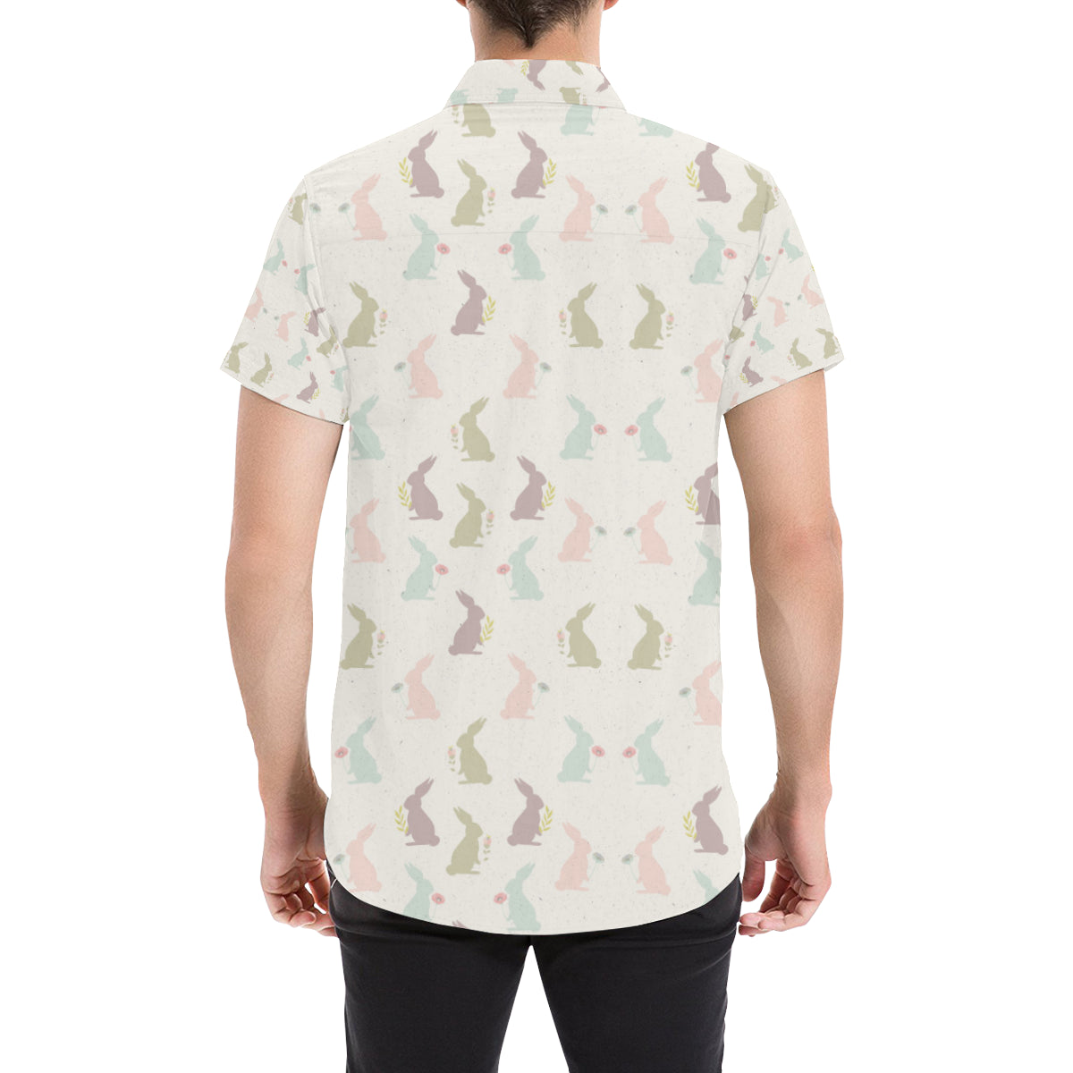 Bunny Pattern Print Design 05 Men's Short Sleeve Button Up Shirt