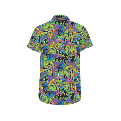 Psychedelic Trippy Mushroom Themed Men's Short Sleeve Button Up Shirt